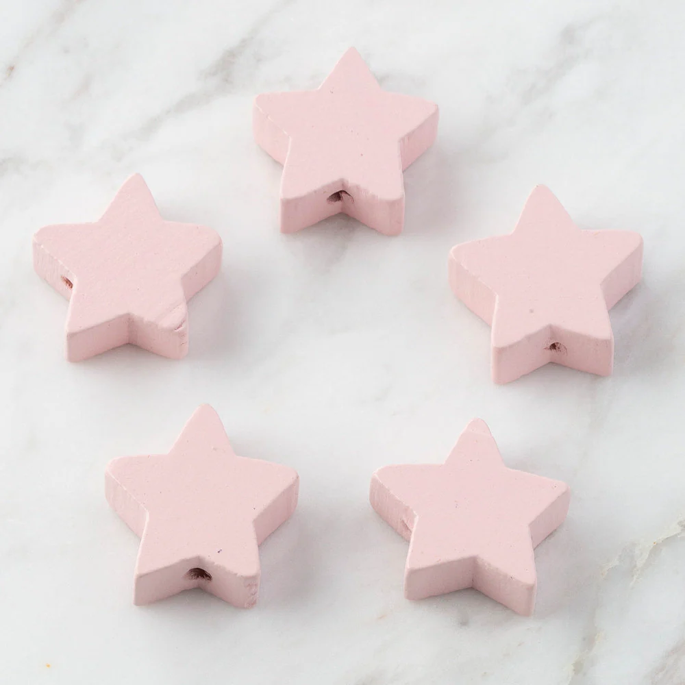 Loren 5 Pcs Star Shaped Wooden Bead, Pink