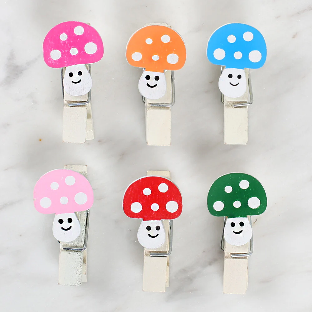 Loren 6 Pcs Mushroom Patterned Decorative Peg - Image 2