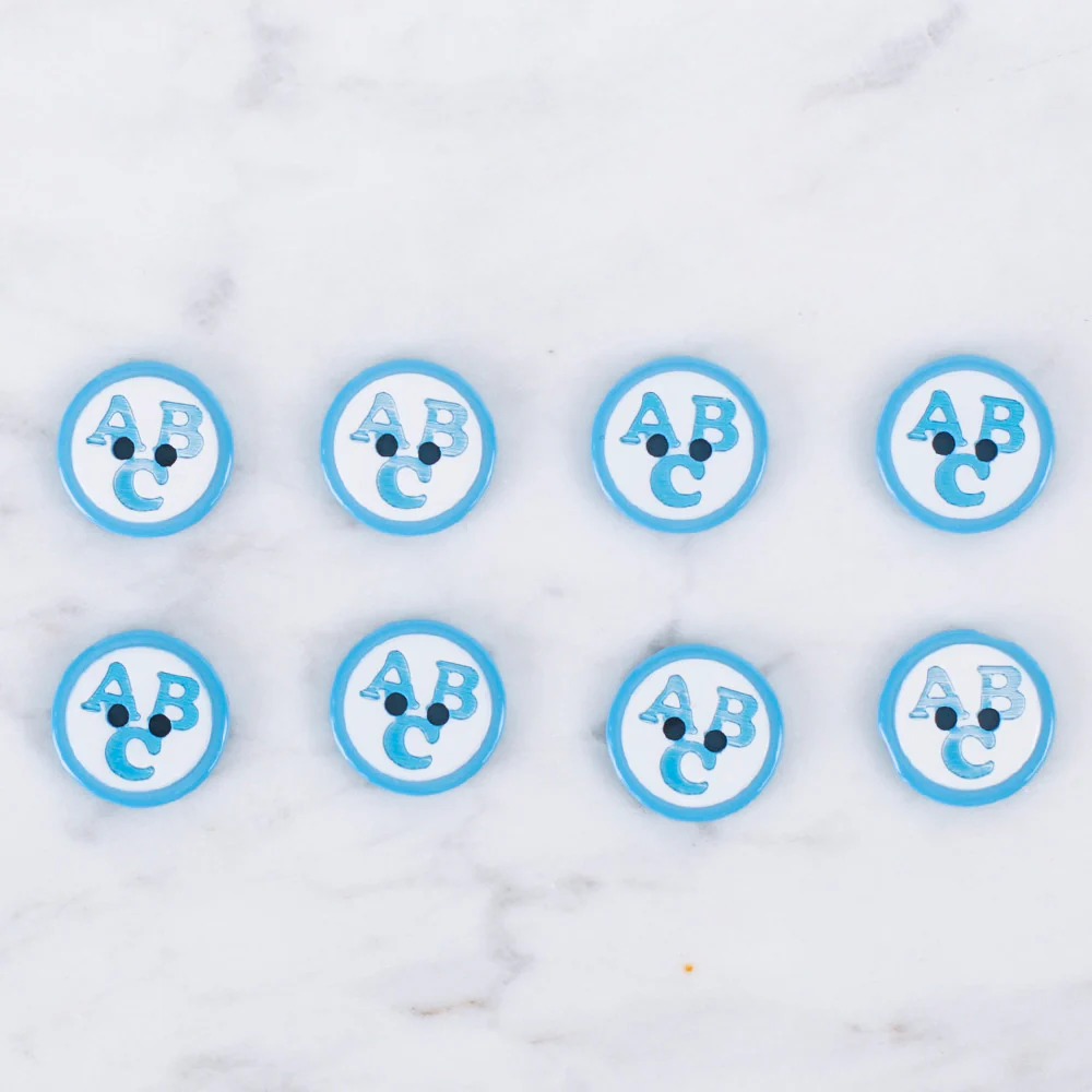 Loren Crafts 8 Pack ABC Patterned Button, Blue - 0561