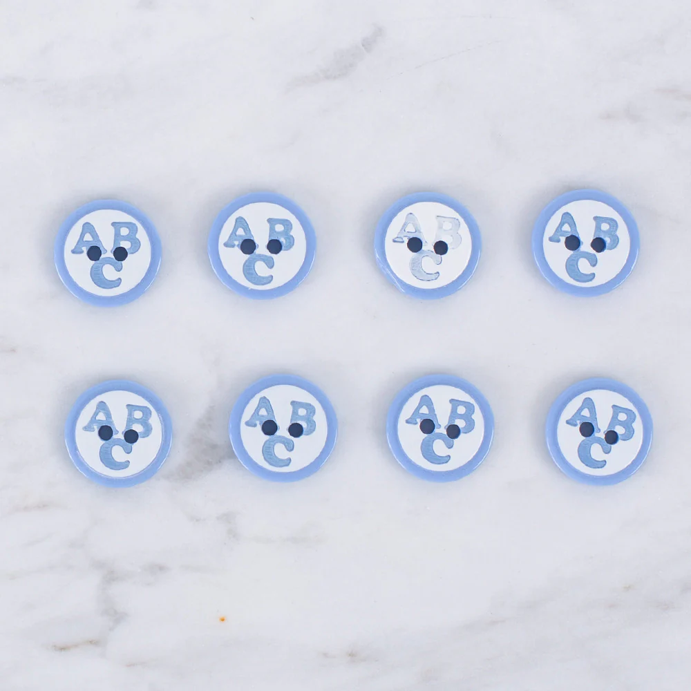 Loren Crafts 8 Pack ABC Patterned Button, Blue - 0563