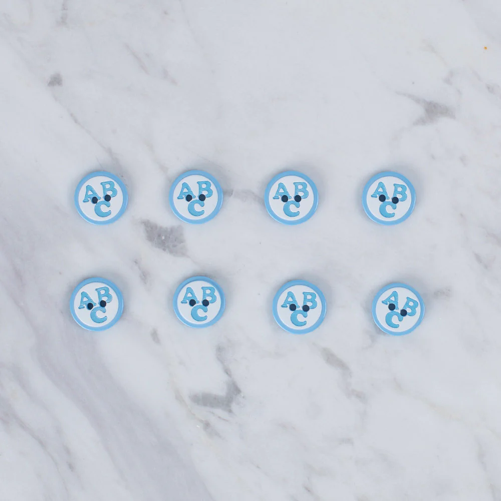 Loren Crafts 8 Pack ABC Patterned Button, Blue - 560