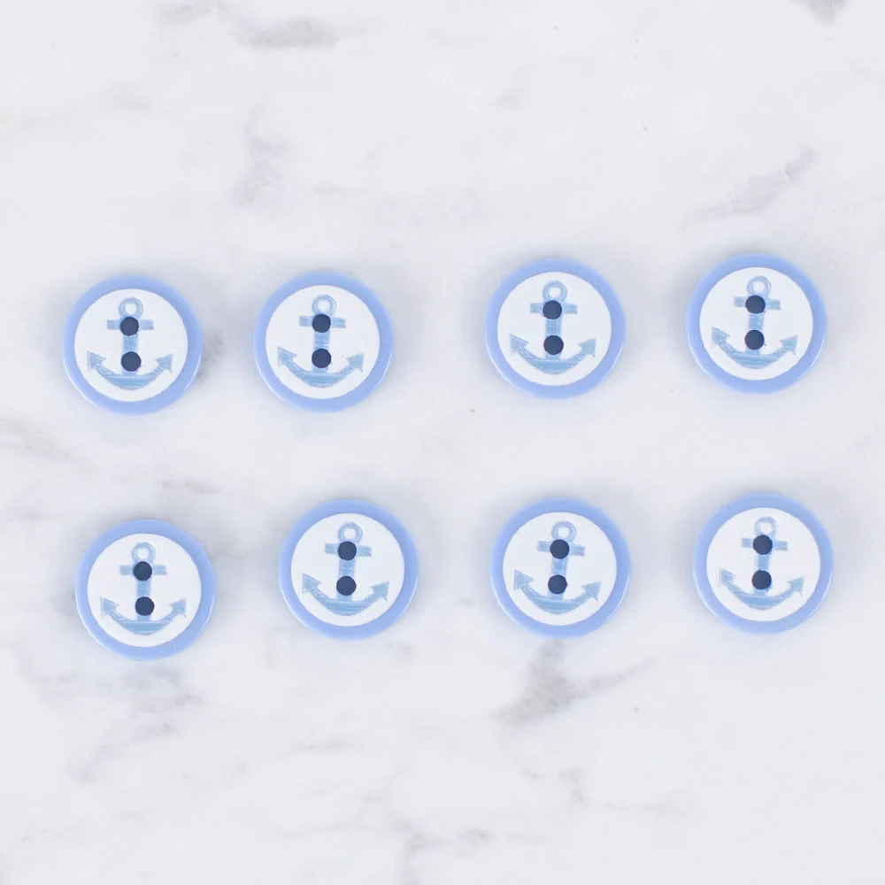 Loren Crafts 8 Pack Anchor Button, Blue - 0609