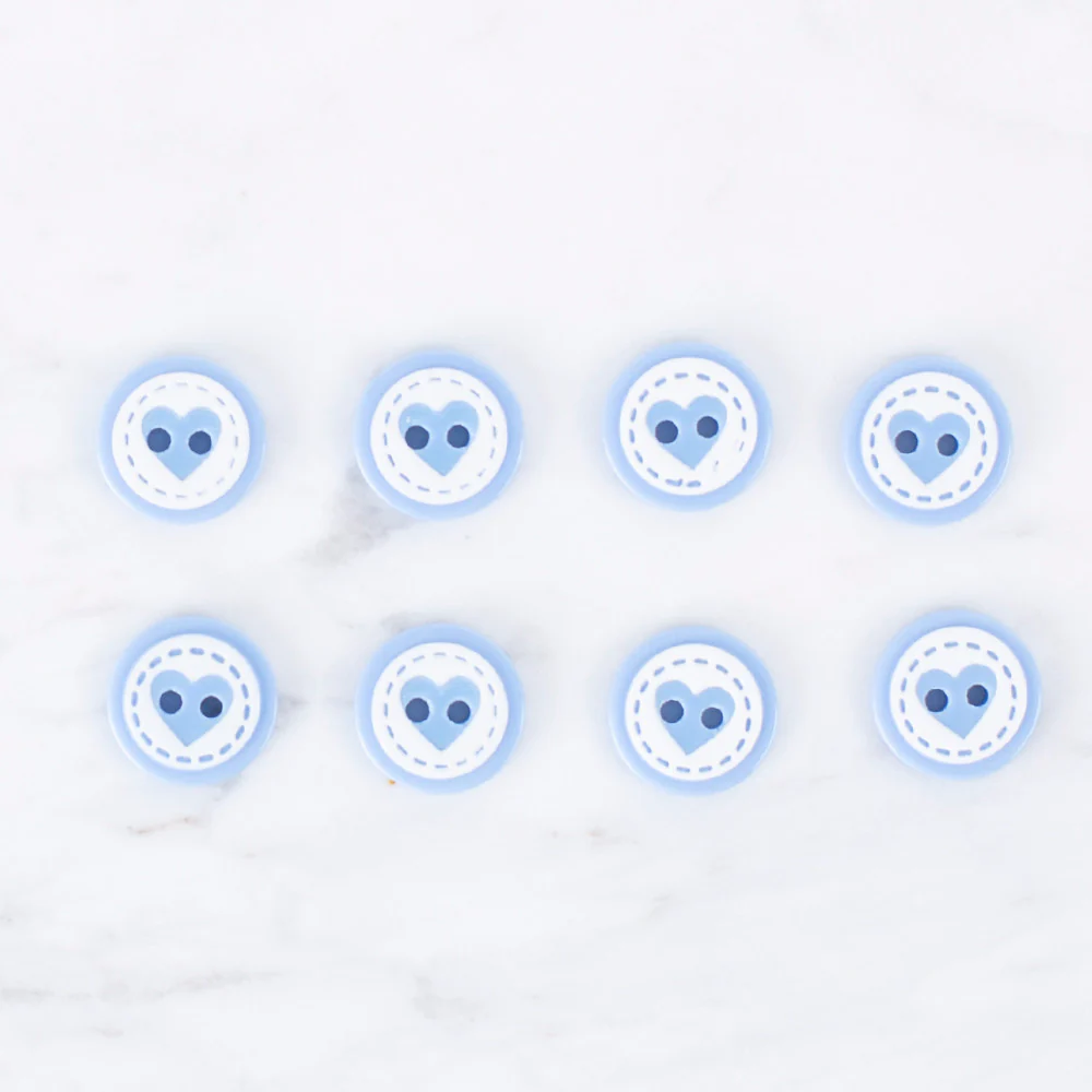 Loren Crafts 8 Pack Heart Button, Blue - 0476