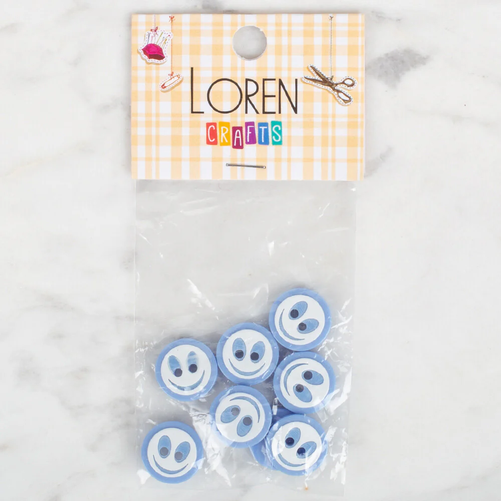 Loren 8 pcs Smiley Face Button, Blue - 0610 - Image 2