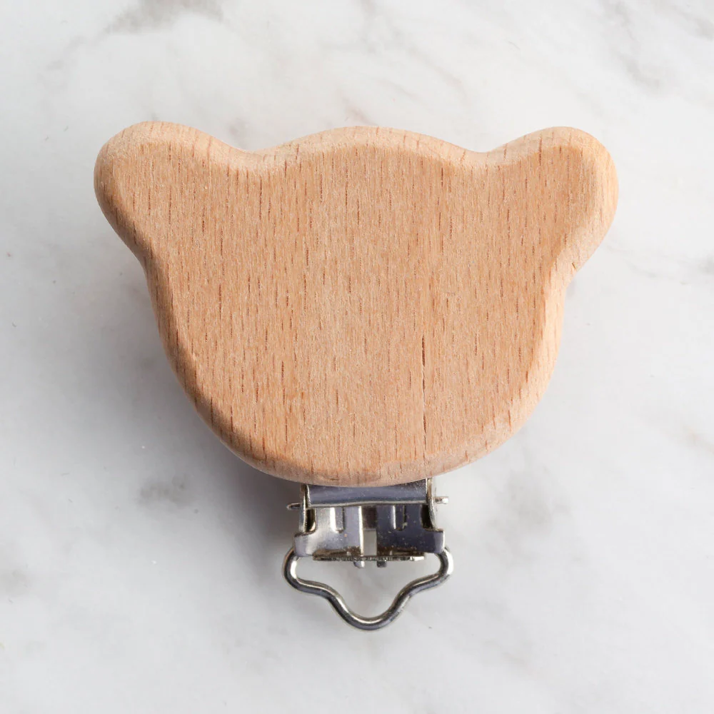 Loren Bear Head Shaped Wooden Pacifier Clip