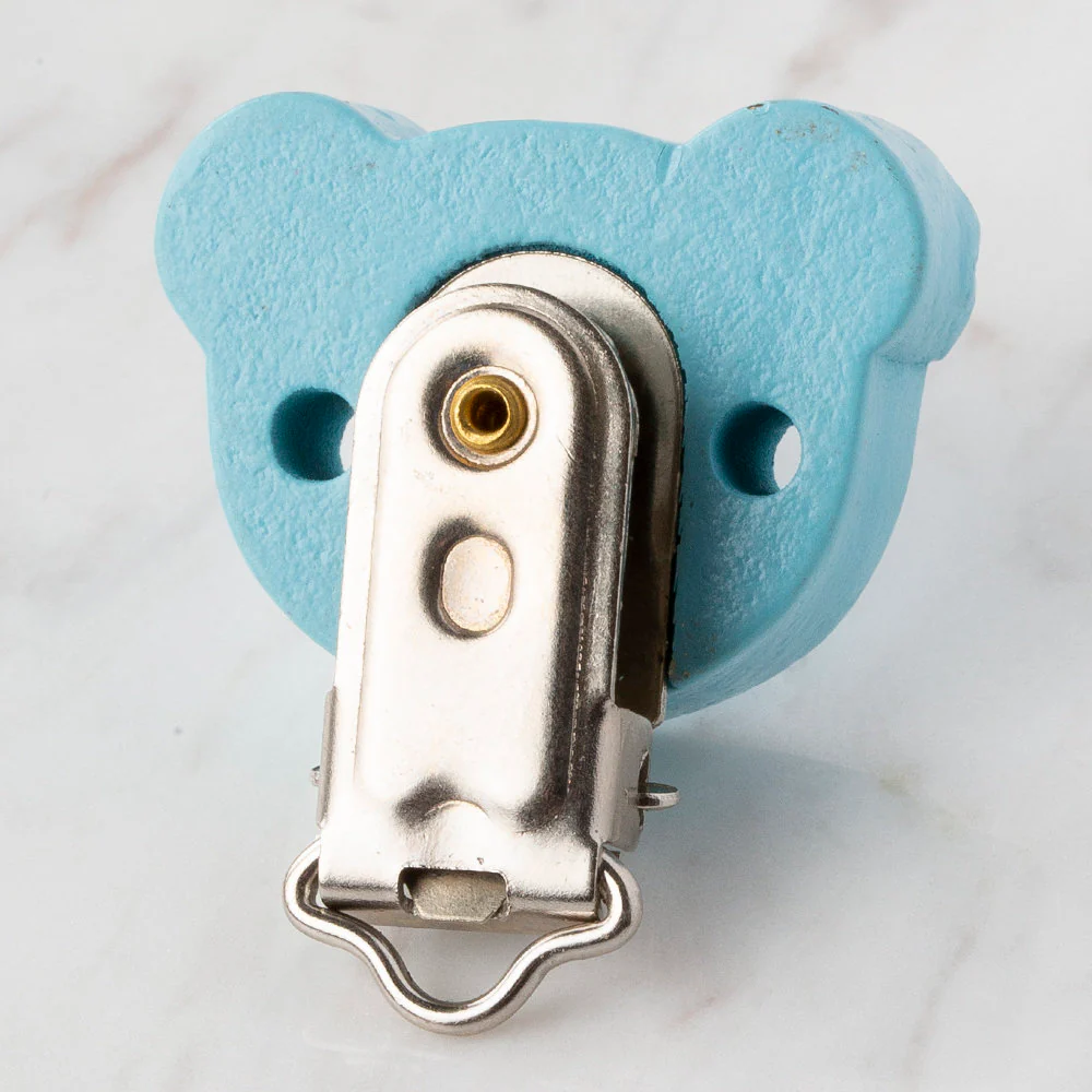 Loren Bear Head Shaped Wooden Pacifier Clip, Blue - Image 2