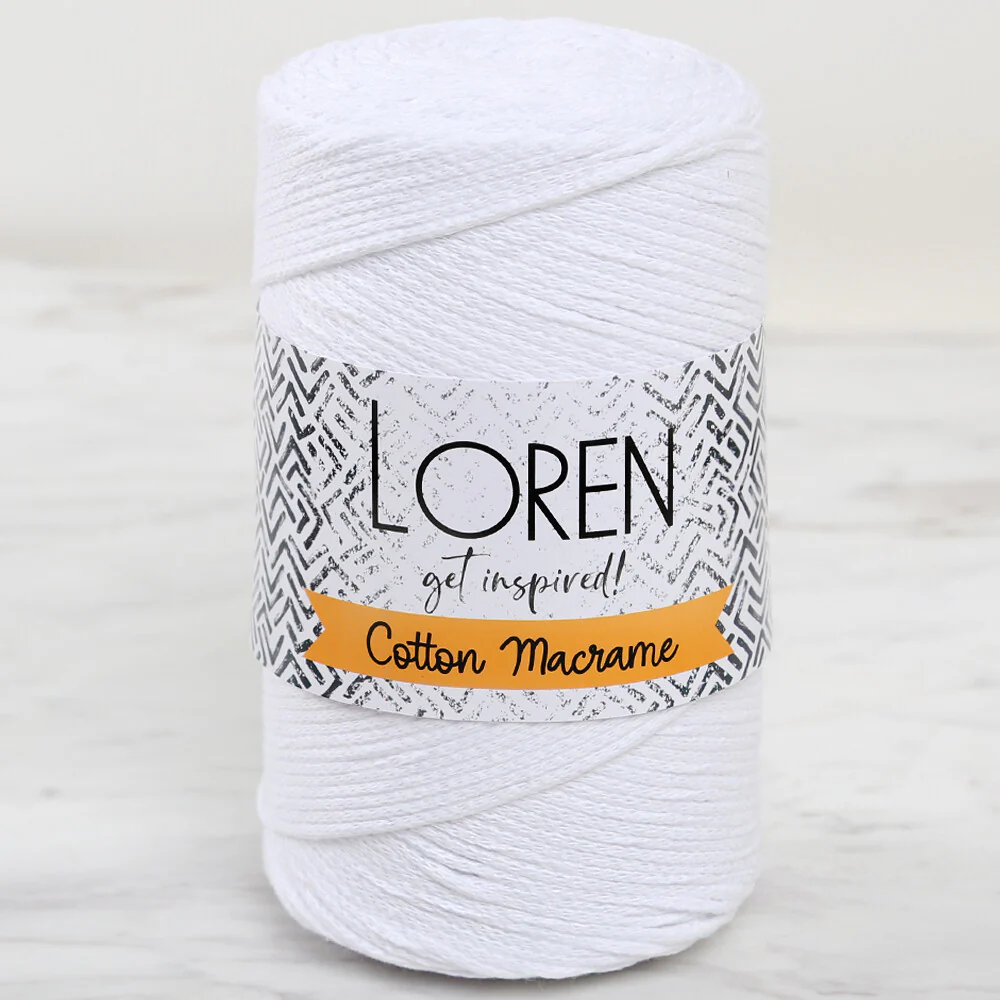 Loren Cotton Macrame Yarn, White - L001