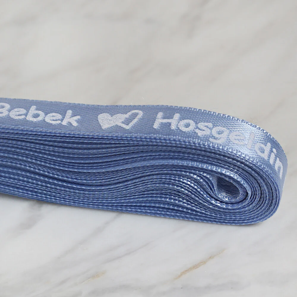 Loren Crafts 1 cm 10 m Mavi Satin "Hoşgeldin Bebek" Printed Ribbon - Image 2