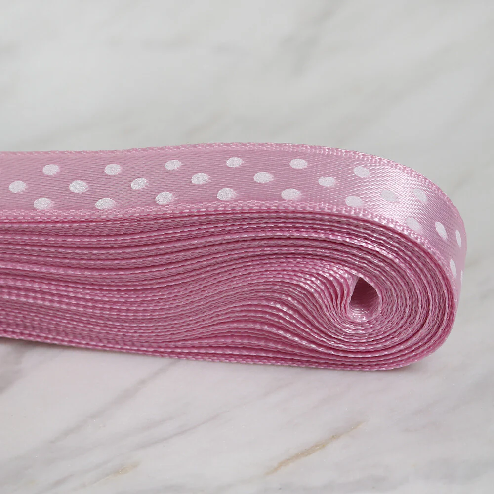 Loren Crafts 1 cm 10 m Satin Spotted Ribbon, Pink - Image 2