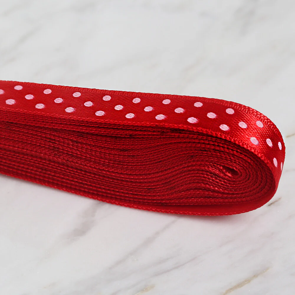 Loren Crafts 1 cm 10 m Satin Spotted Ribbon, Red - Image 2