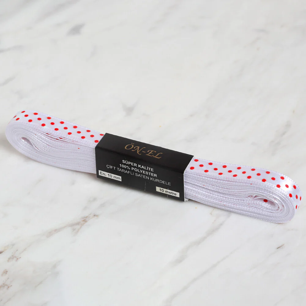 Loren Crafts 1 cm 10 m Satin Spotted Ribbon, White