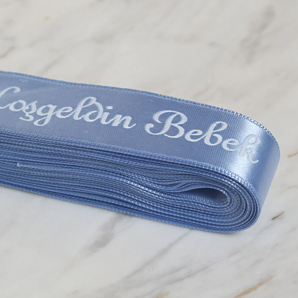 Loren Crafts 2 cm 10 m "Hoşgeldin Bebek" Printed Satin Ribbon, Blue - Image 2