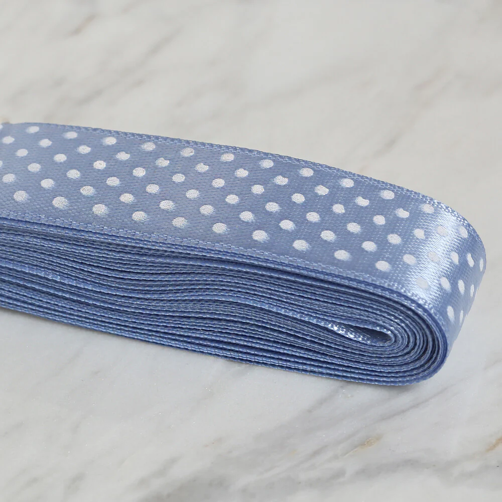 Loren Crafts 2 cm 10 m Spotted Satin Ribbon, Blue - Image 2