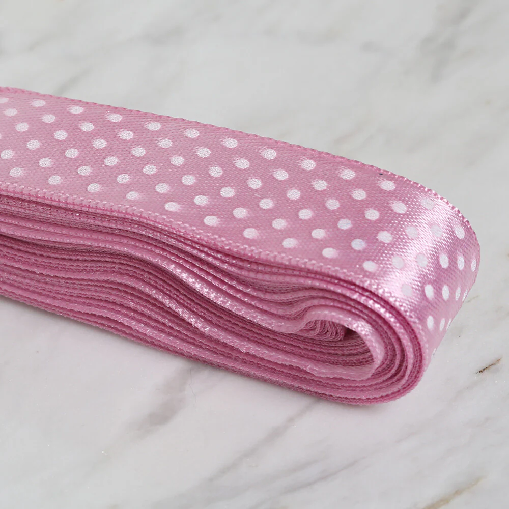 Loren Crafts 2 cm 10 m Spotted Satin Ribbon, Pink - Image 2