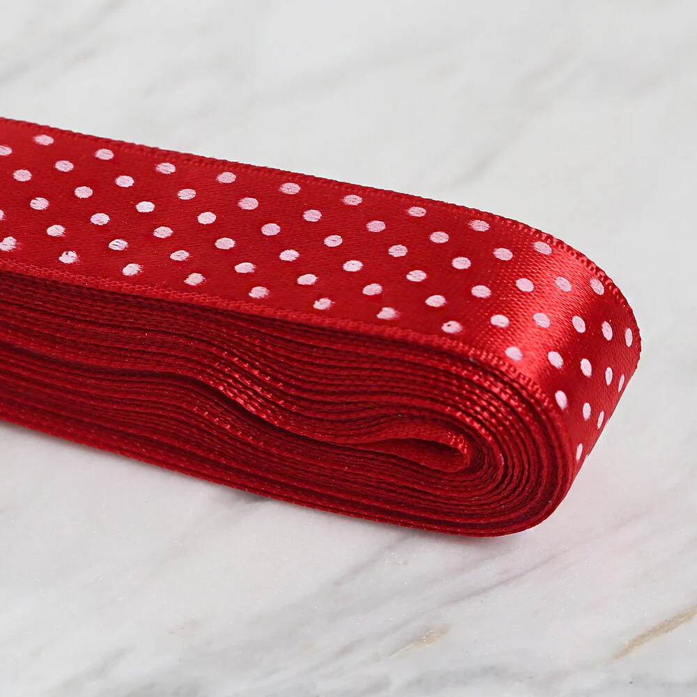 Loren Crafts 2 cm 10 m Spotted Satin Ribbon, Red - Image 2