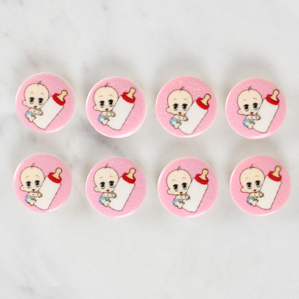 Loren Crafts 8 Pack Baby with a Bottle Patterned Button - 1028 - Image 2