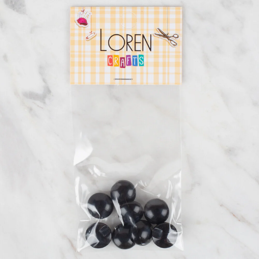 Loren Crafts 8 Pack Button, Black - 49