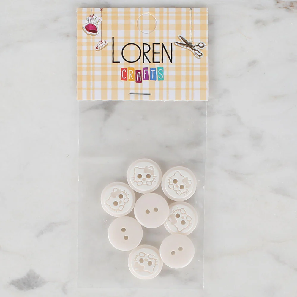 Loren Crafts 8 Pack Cat Button, White - 580