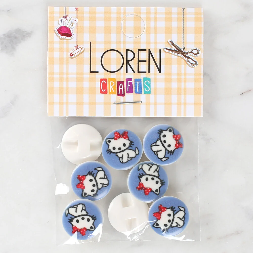 Loren Crafts 8 Pack Cat Patterned Button - 1068