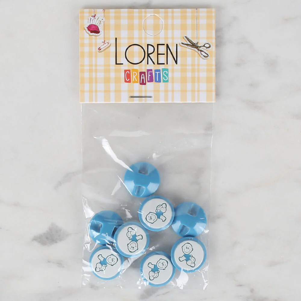 Loren Crafts 8 Pack Cat Patterned Button, Blue - 370