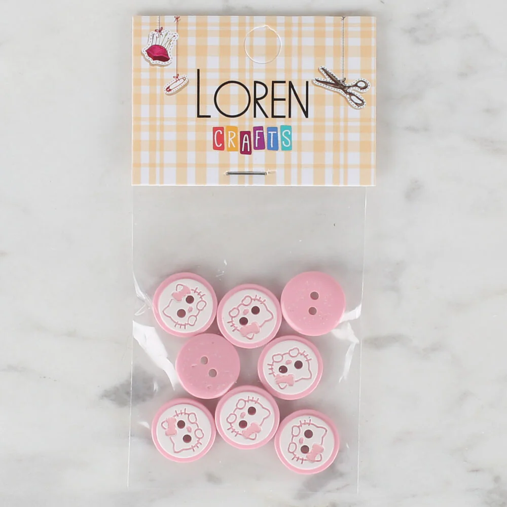 Loren Crafts 8 Pack Cat Patterned Button, Pink - 583