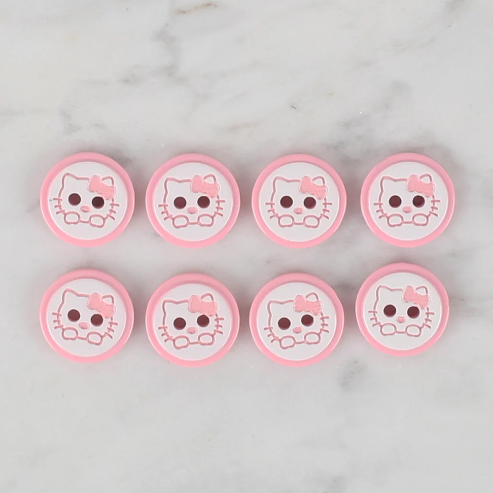 Loren Crafts 8 Pack Cat Patterned Button, Pink - 583 - Image 2