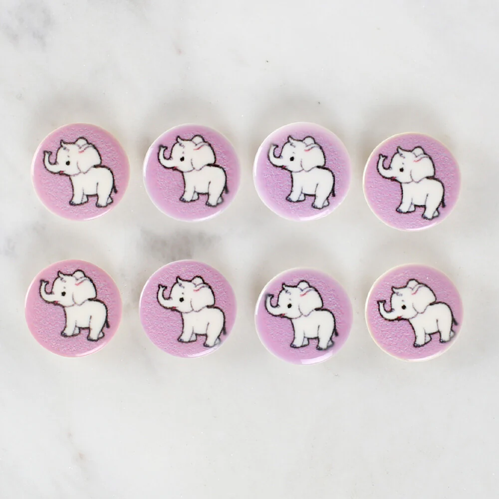 Loren Crafts 8 Pack Elephant Patterned Button - 1040 - Image 2