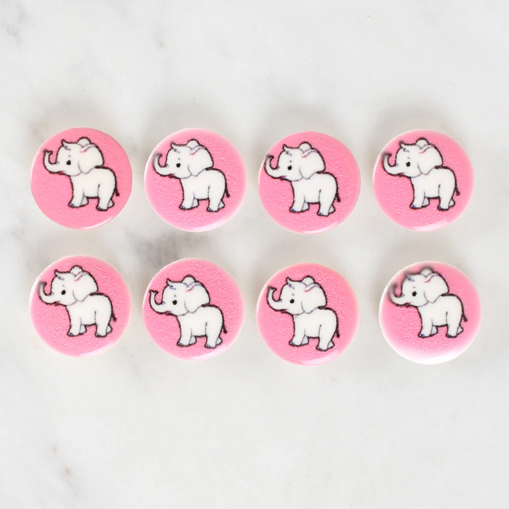 Loren Crafts 8 Pack Elephant Patterned Button - 1041 - Image 2