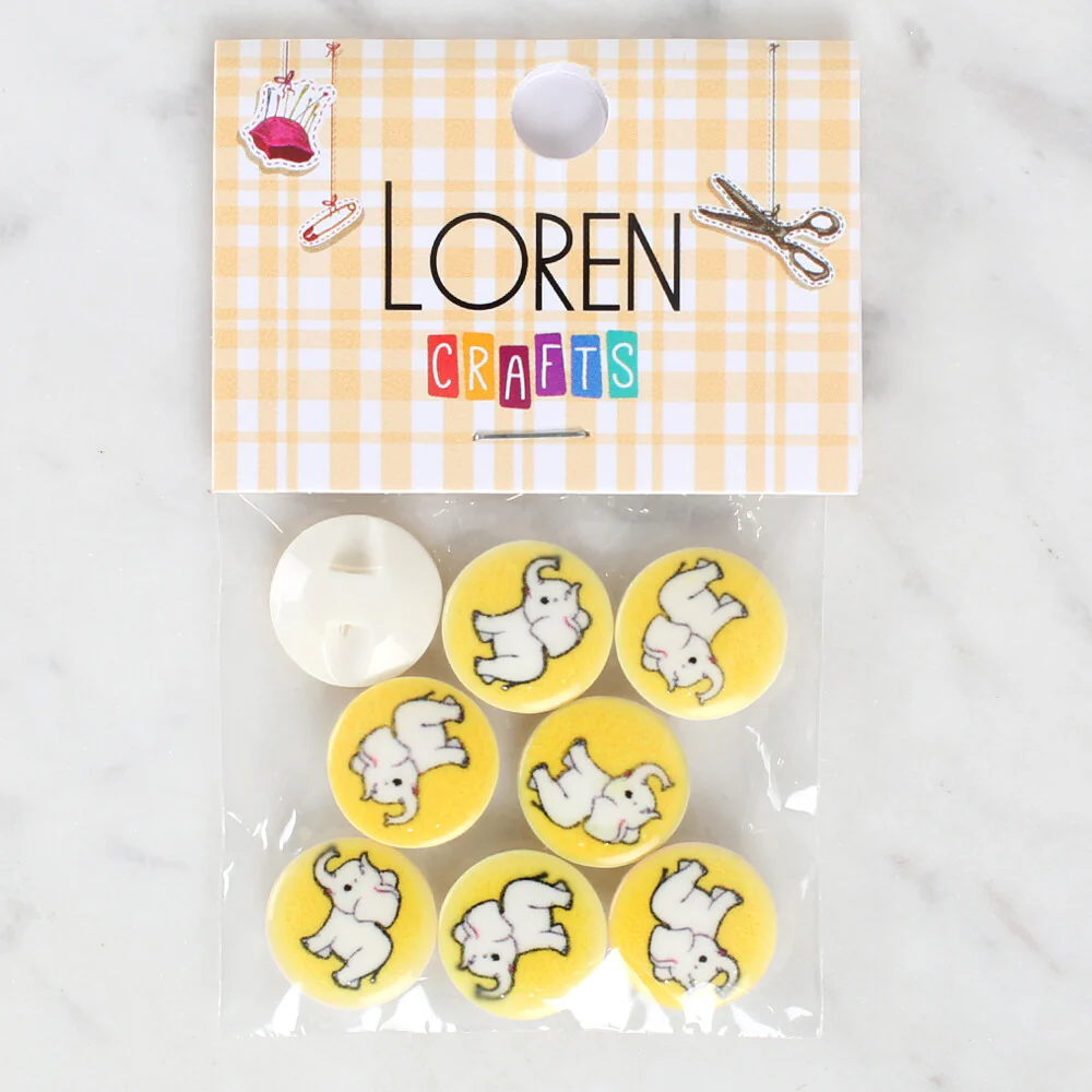 Loren Crafts 8 Pack Elephant Patterned Button - 1045