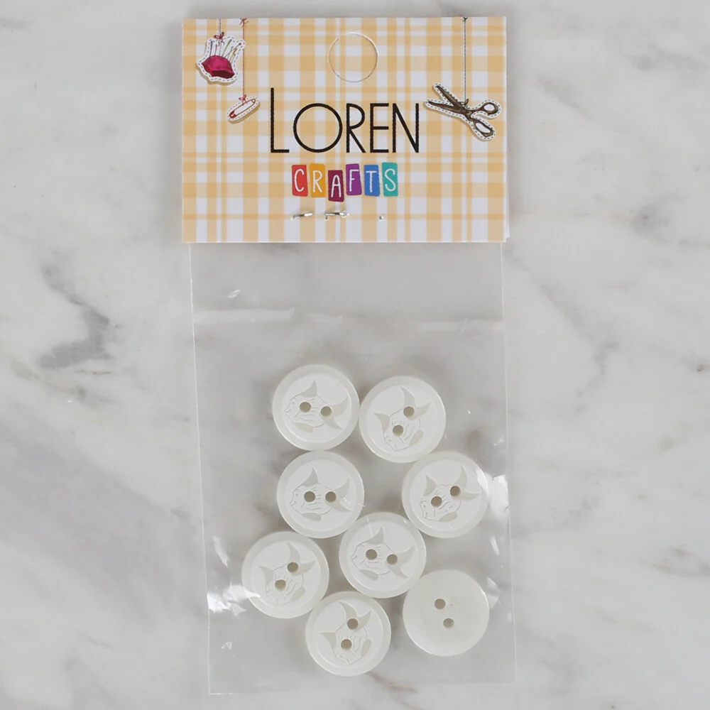 Loren Crafts 8 Pack Fish Button, White - 568