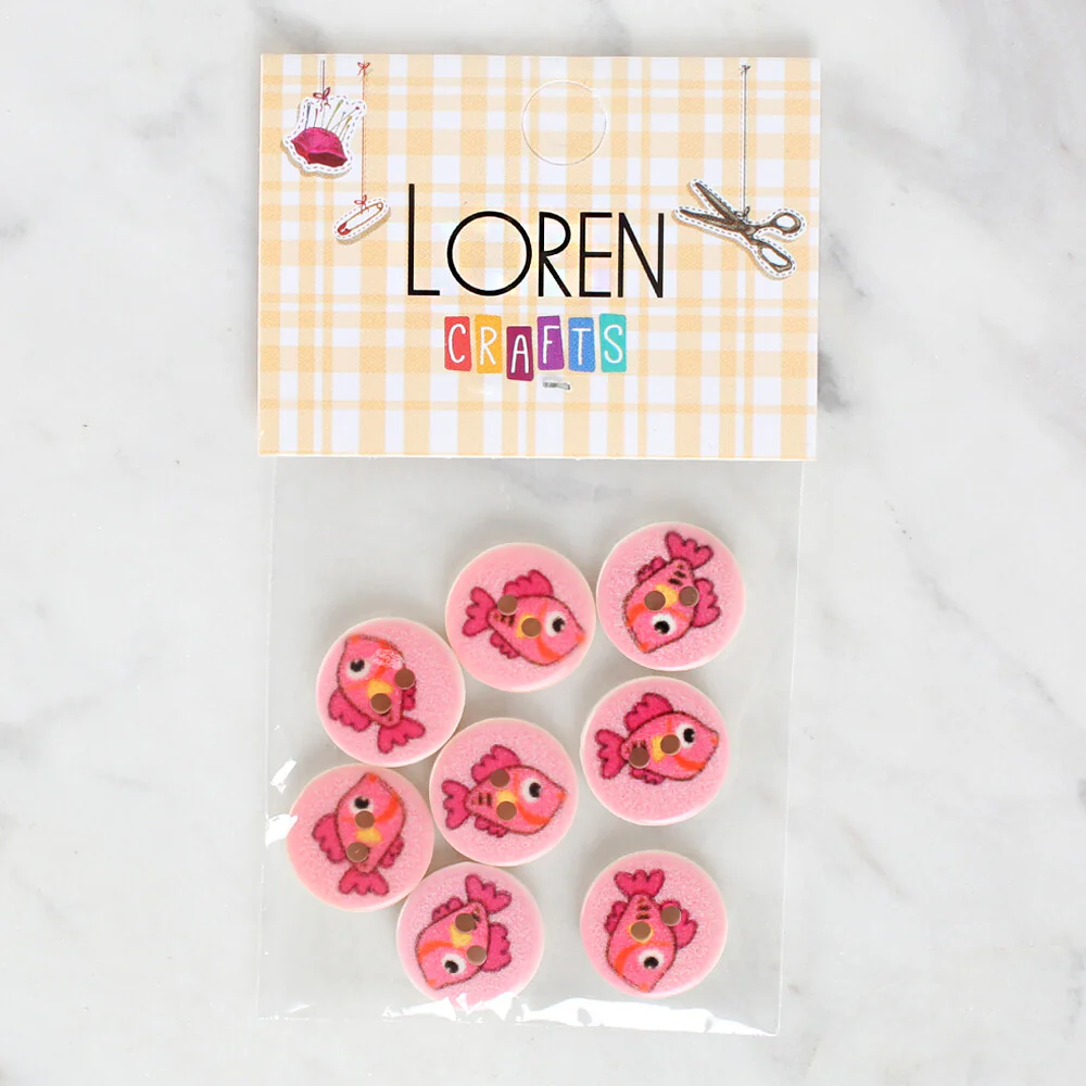 Loren Crafts 8 Pack Fish Patterned Button - 1156