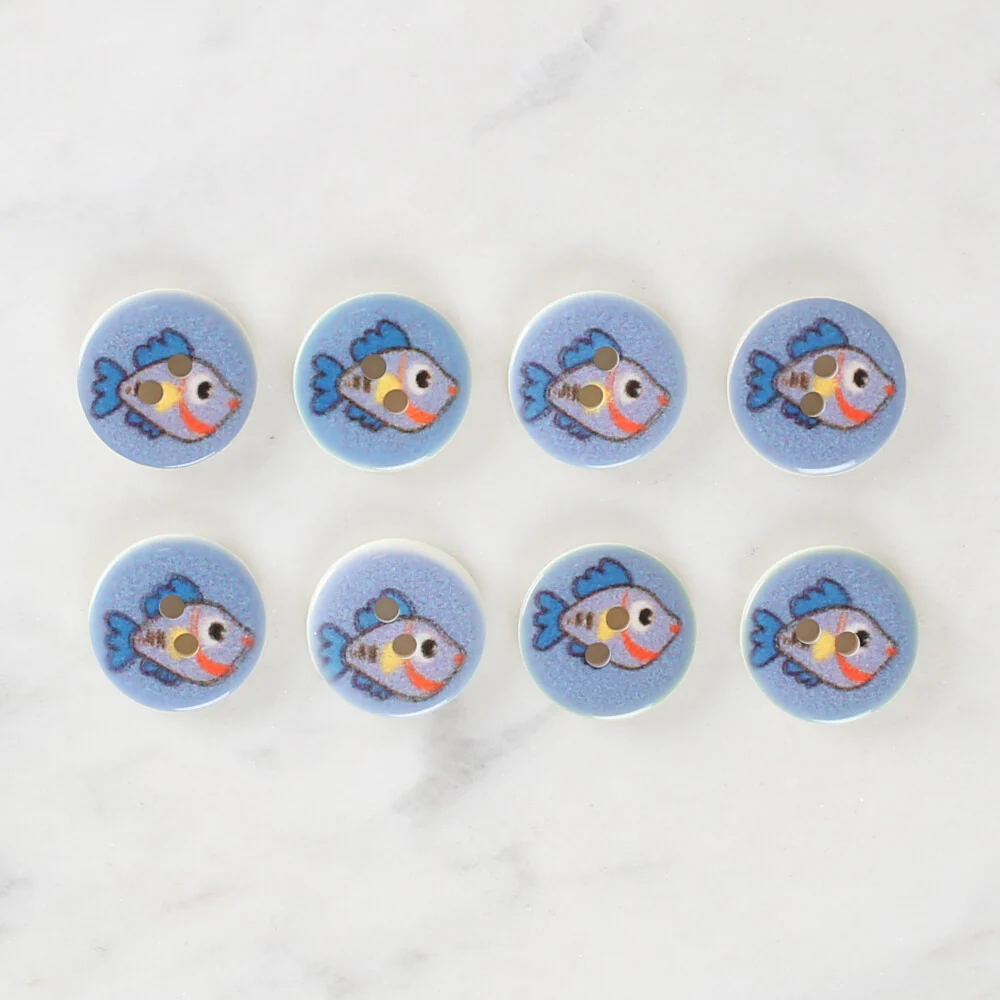 Loren Crafts 8 Pack Fish Patterned Button - 1158 - Image 2