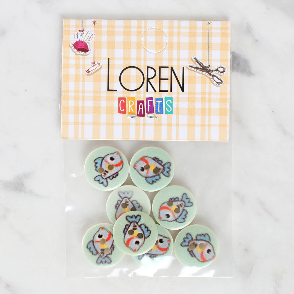 Loren Crafts 8 Pack Fish Patterned Button - 1161