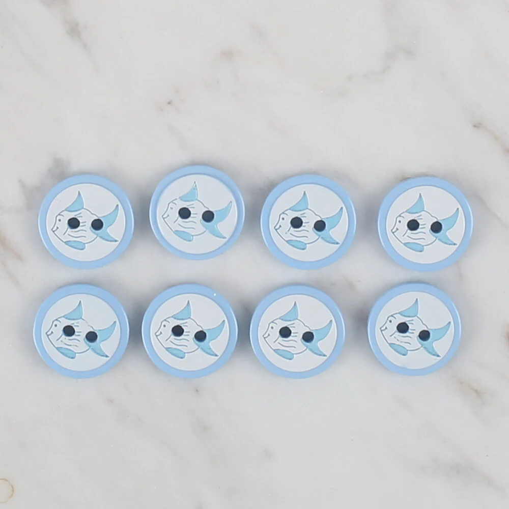 Loren Crafts 8 Pack Fish Patterned Button, Blue - 575 - Image 2