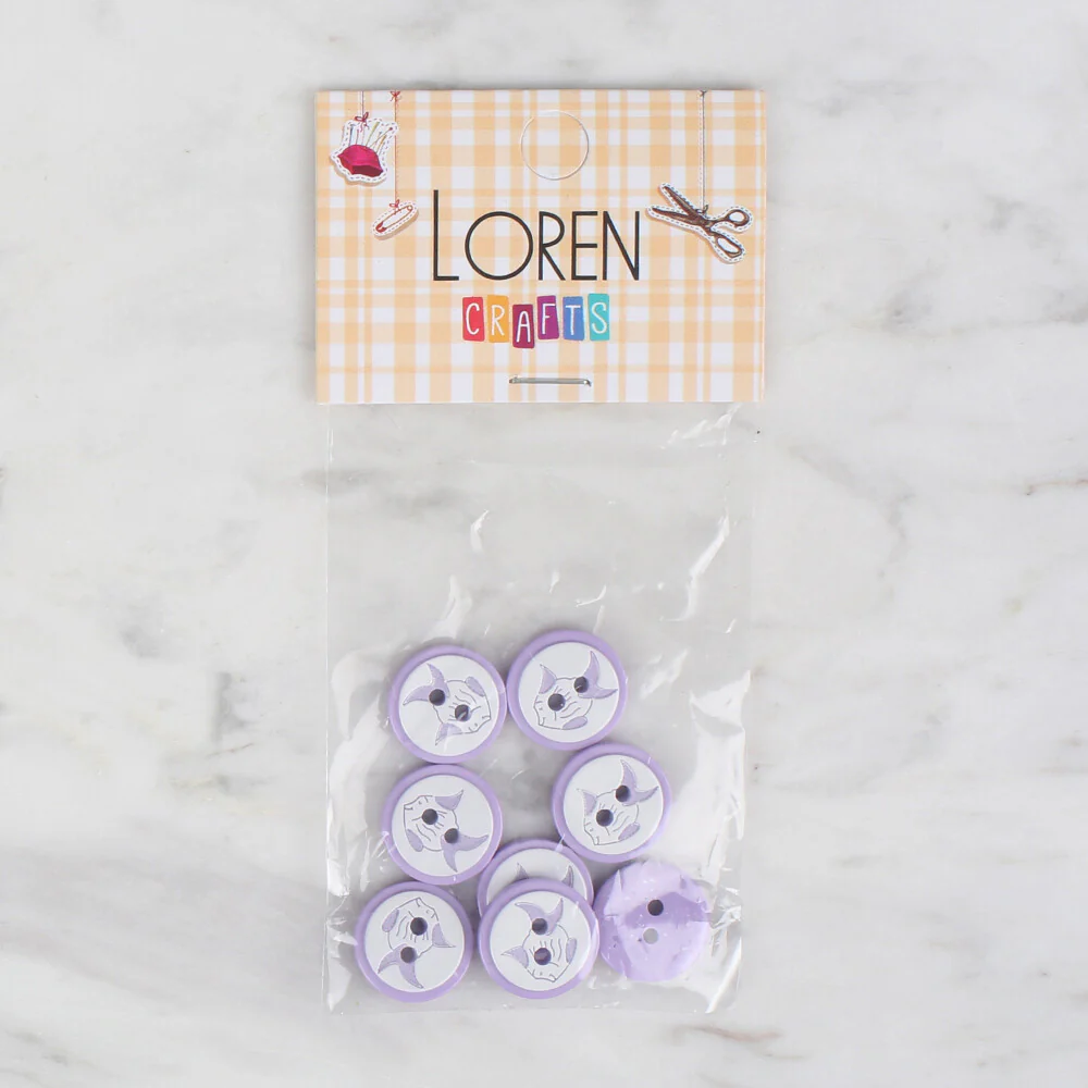 Loren Crafts 8 Pack Fish Patterned Button, Lilac - 573