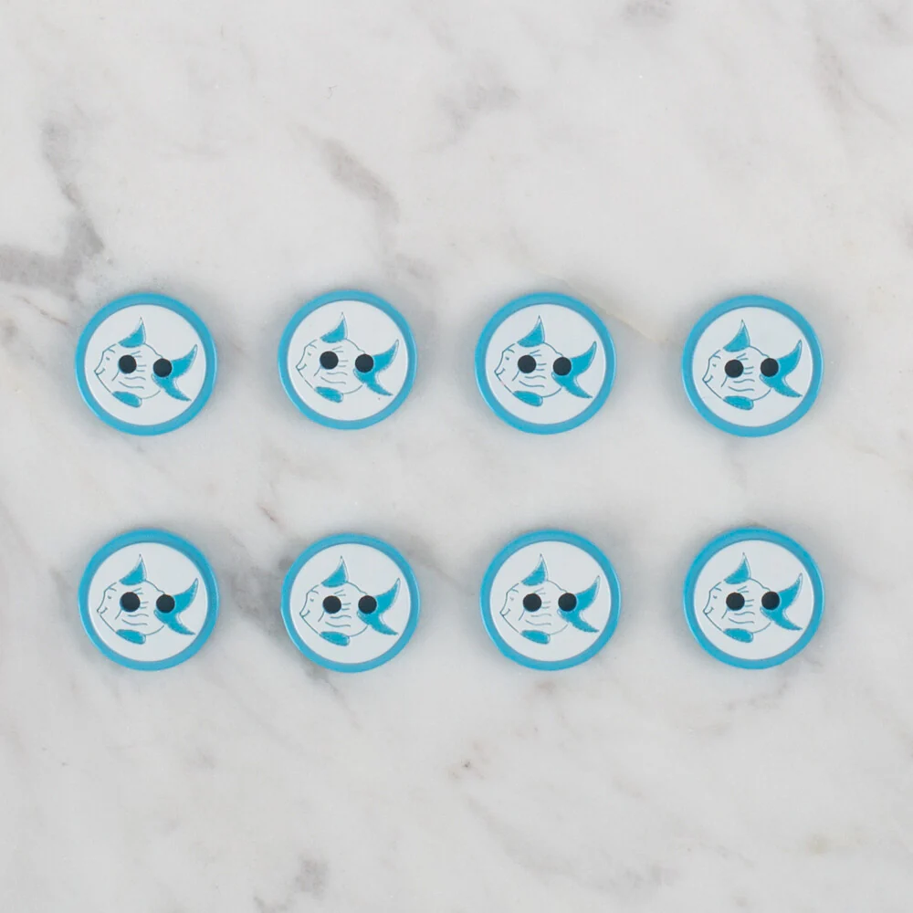 Loren Crafts 8 Pack Fish Patterned Button, Petrol Blue - 577 - Image 2