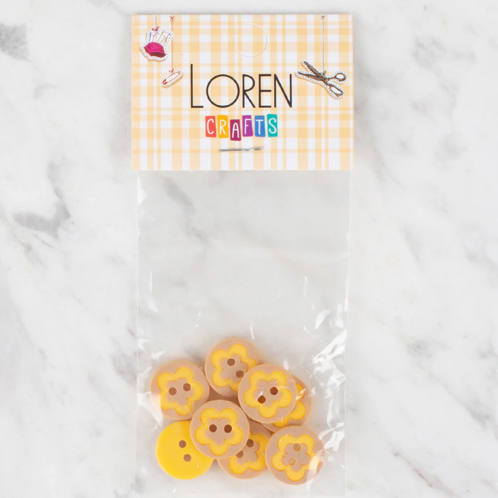 Loren Crafts 8 Pack Fish Patterned Button, Yellow - 319