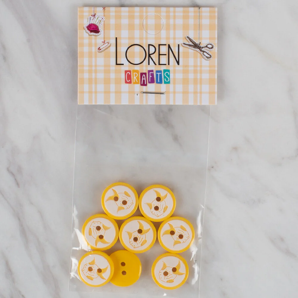 Loren Crafts 8 Pack Fish Patterned Button, Yellow - 579