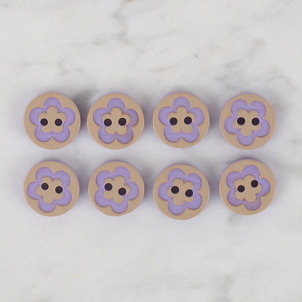 Loren Crafts 8 Pack Flower Patterned Button, Lilac - 315 - Image 2