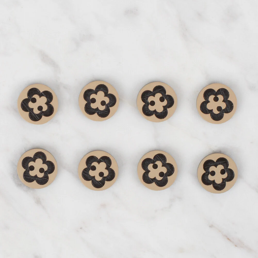 Loren Crafts 8 Pack Flower Patterned Button, Matte Black - 308 - Image 2