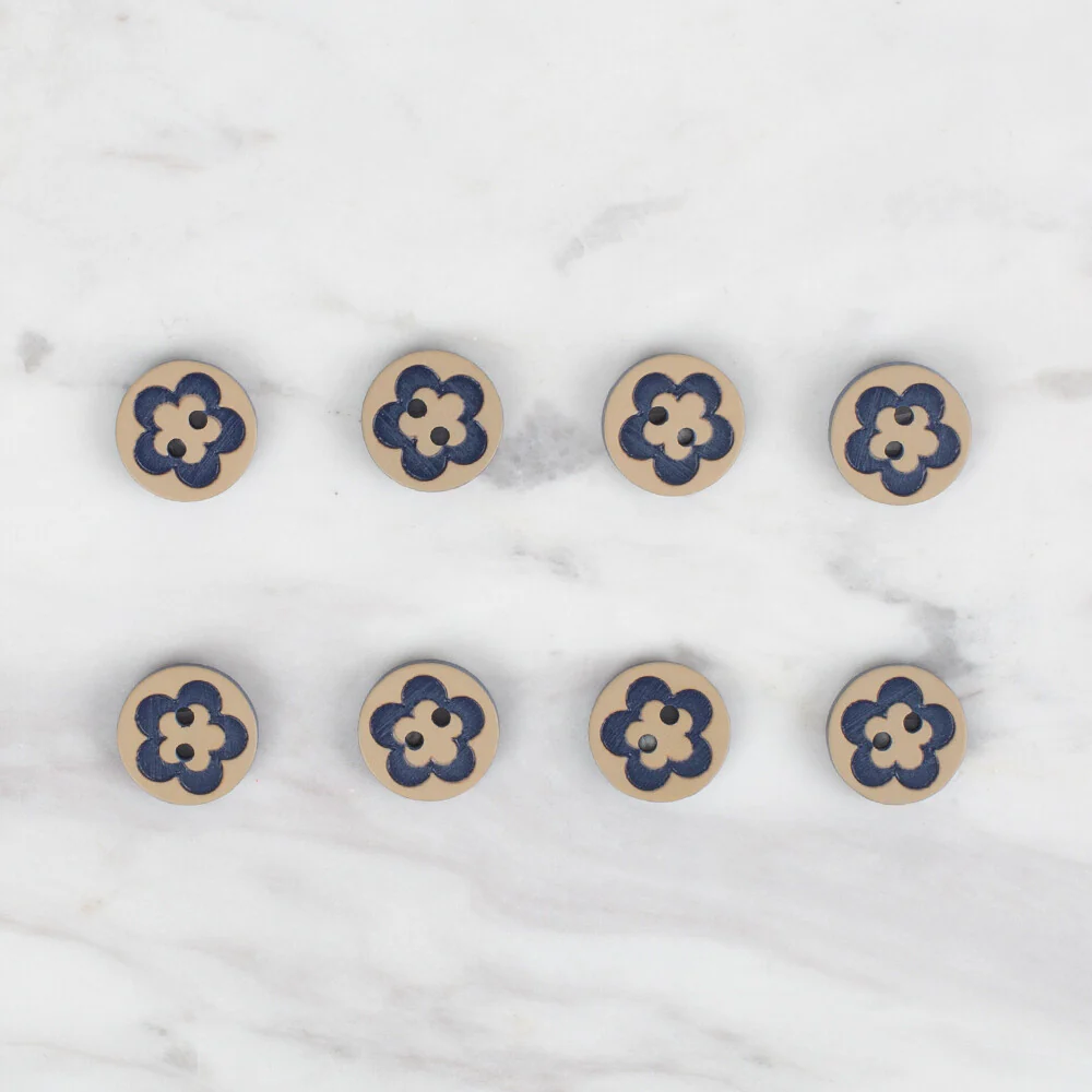 Loren Crafts 8 Pack Flower Patterned Button, Navy Blue - 314 - Image 2