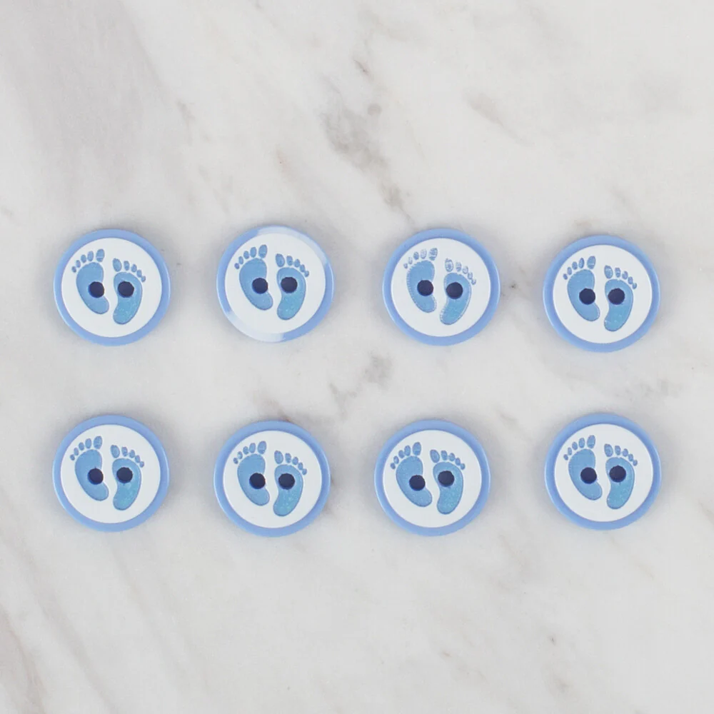 Loren Crafts 8 Pack Foot Patterned Button, Blue - 441 - Image 2