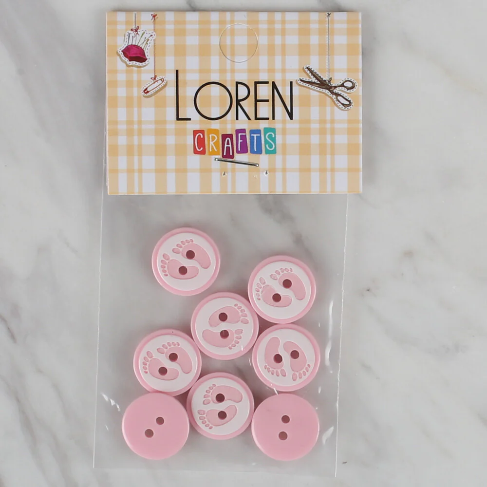 Loren Crafts 8 Pack Foot Patterned Button, Pink - 435