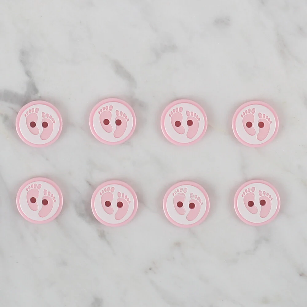 Loren Crafts 8 Pack Foot Patterned Button, Pink - 435 - Image 2