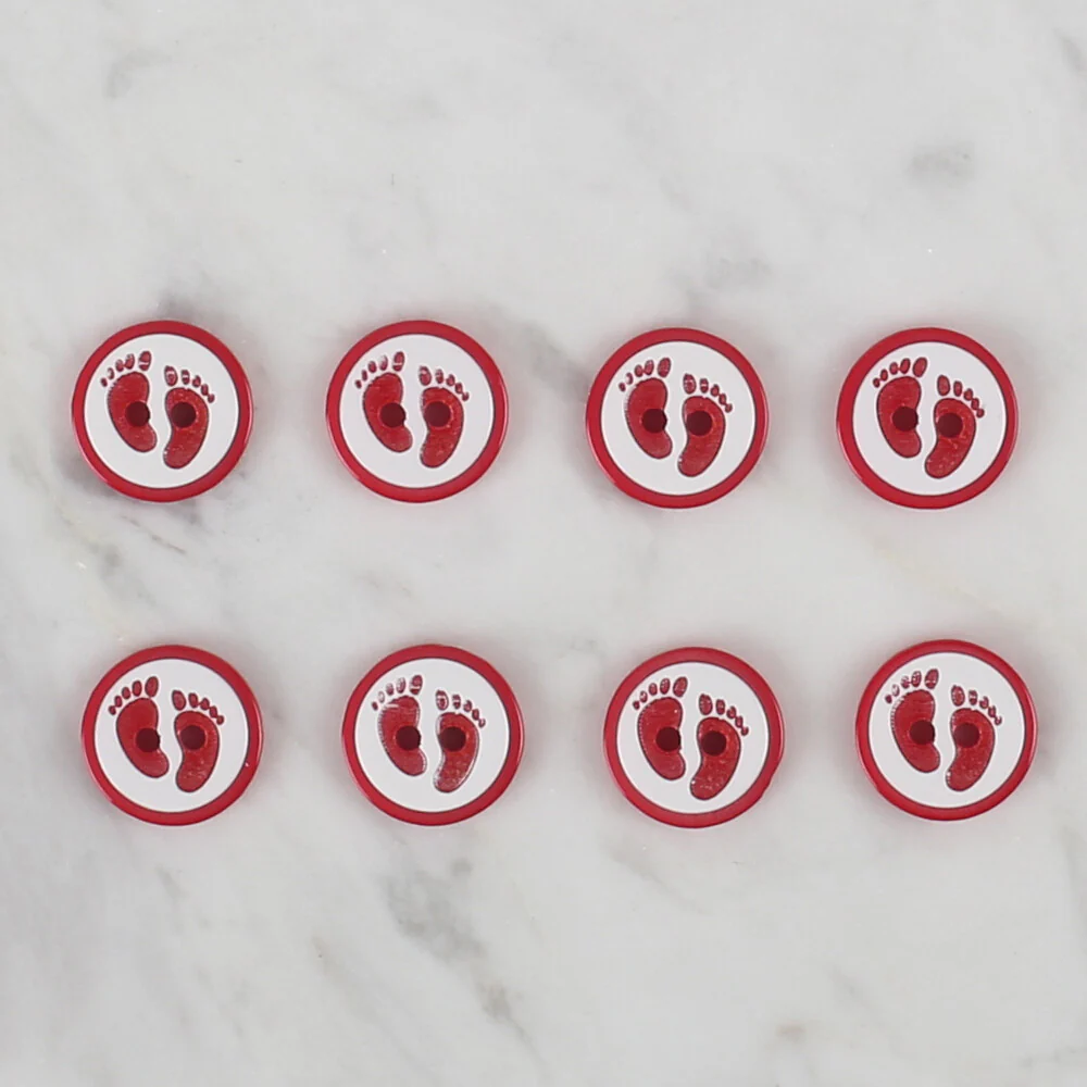 Loren Crafts 8 Pack Foot Patterned Button, Red - 439 - Image 2