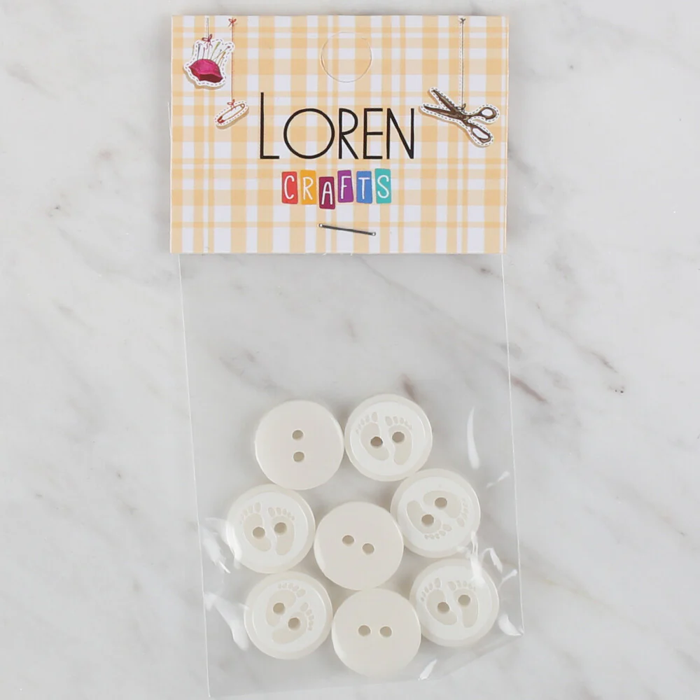 Loren Crafts 8 Pack Footprint Button, White - 433