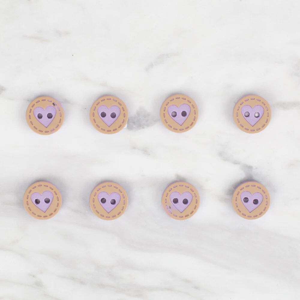 Loren Crafts 8 Pack Heart Button, Lilac - 329 - Image 2