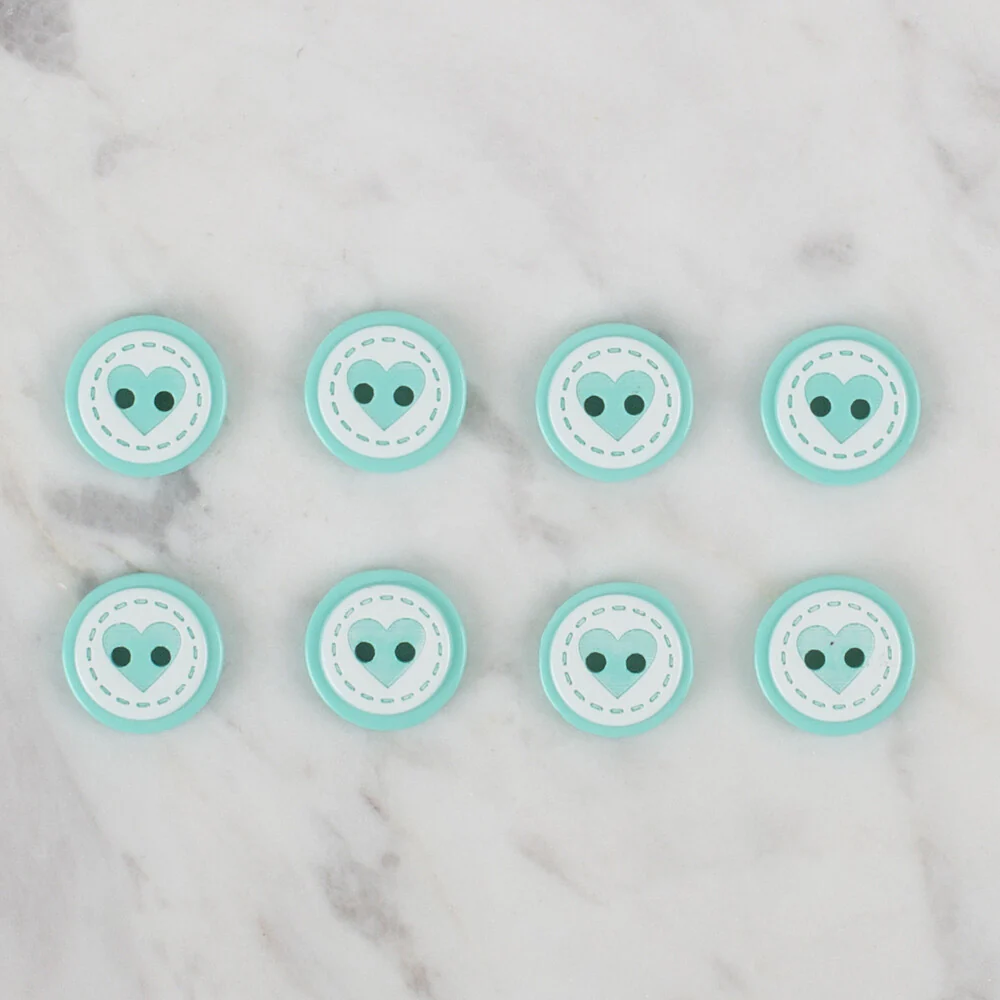Loren Crafts 8 Pack Heart Patterned Button, Green - 477 - Image 2