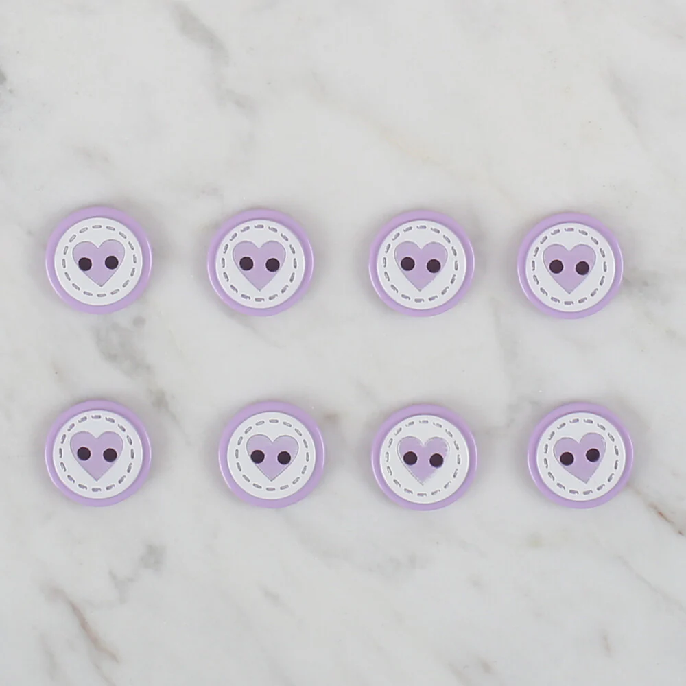 Loren Crafts 8 Pack Heart Patterned Button, Lilac - 474 - Image 2