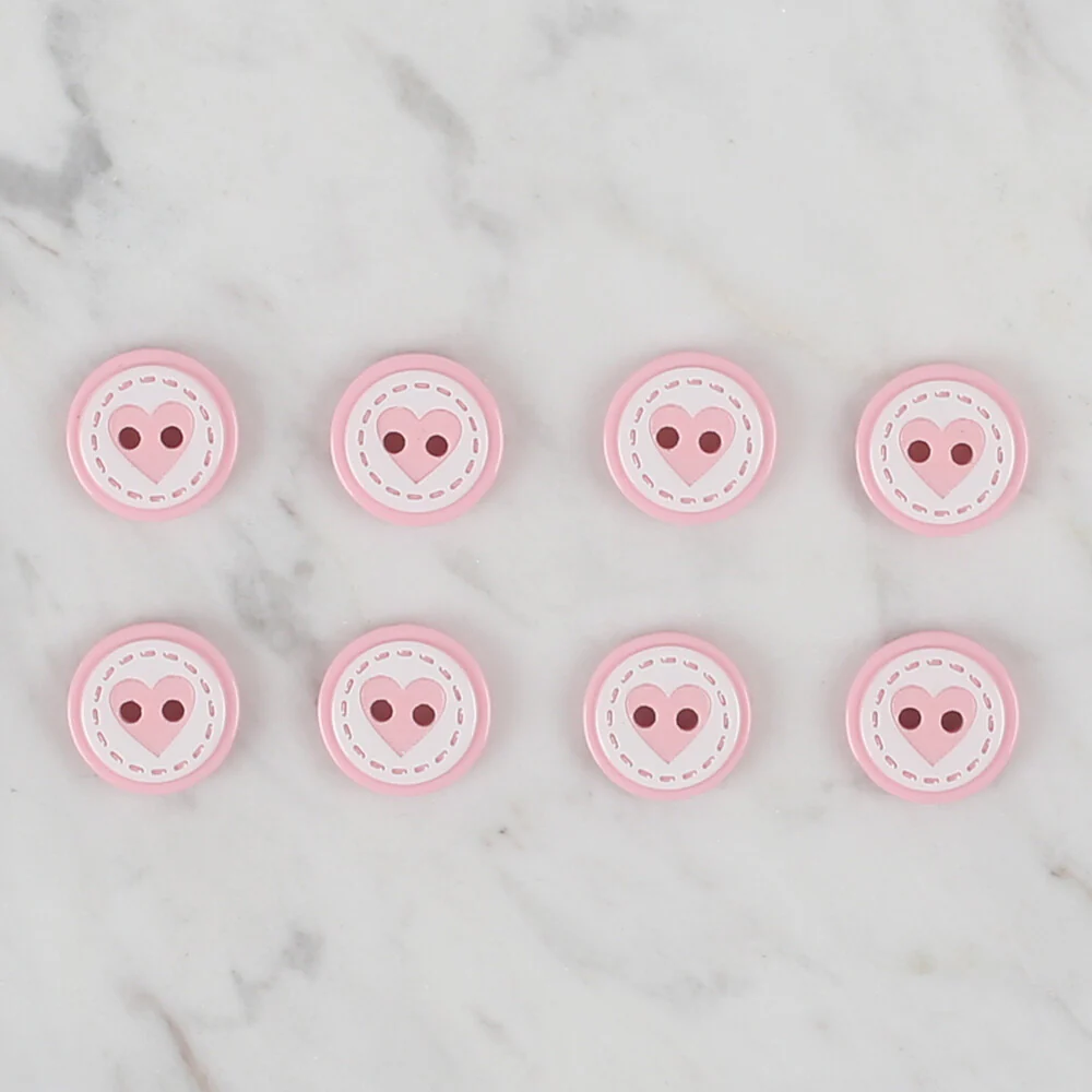 Loren Crafts 8 Pack Heart Patterned Button, Pink - 472 - Image 2
